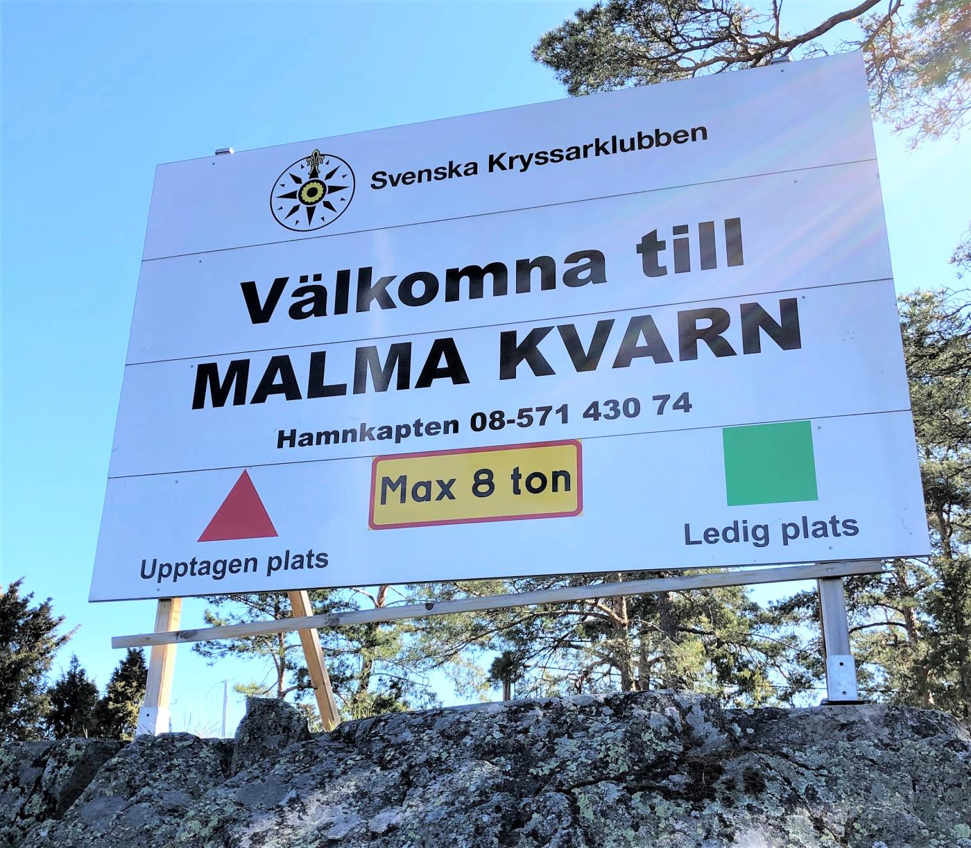 Välkommen skylt Malma Kvarn