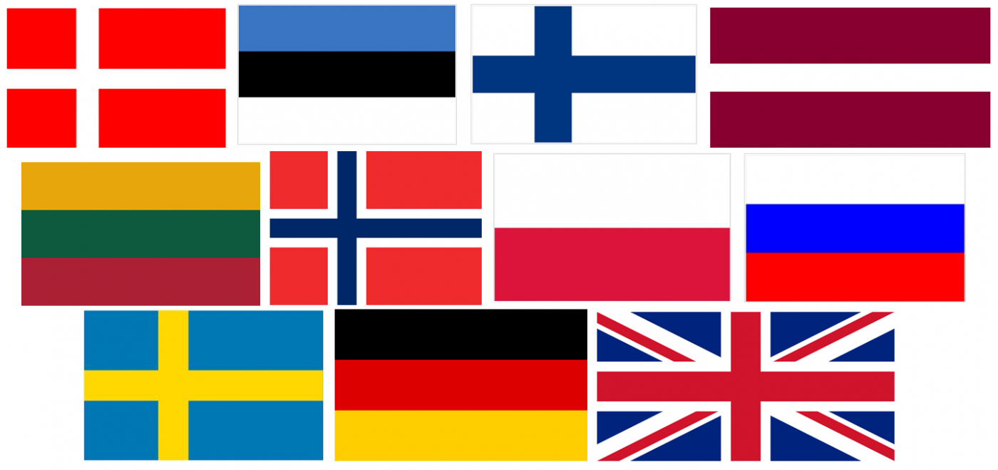 Flaggor över länder som är med i BSCN
